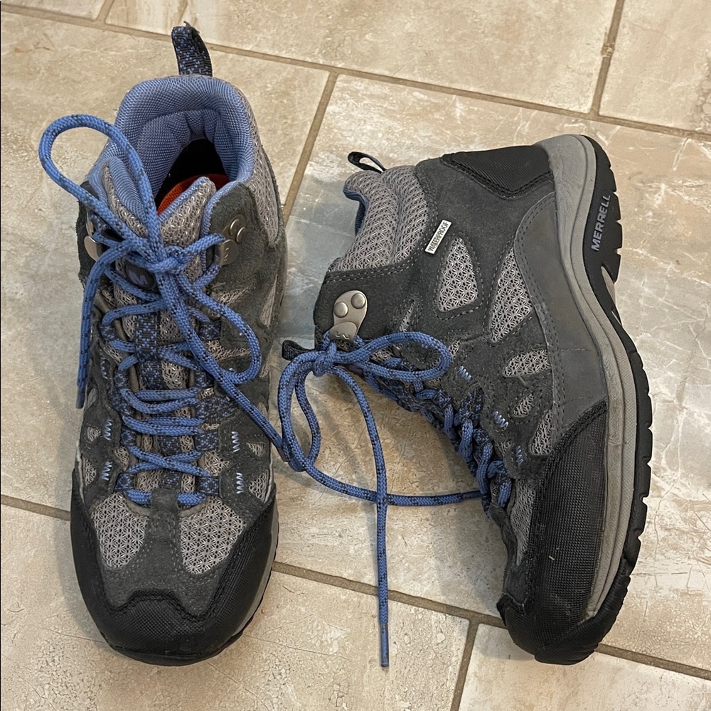 Merrell Women's Gray Hiking Boots with Blue Laces